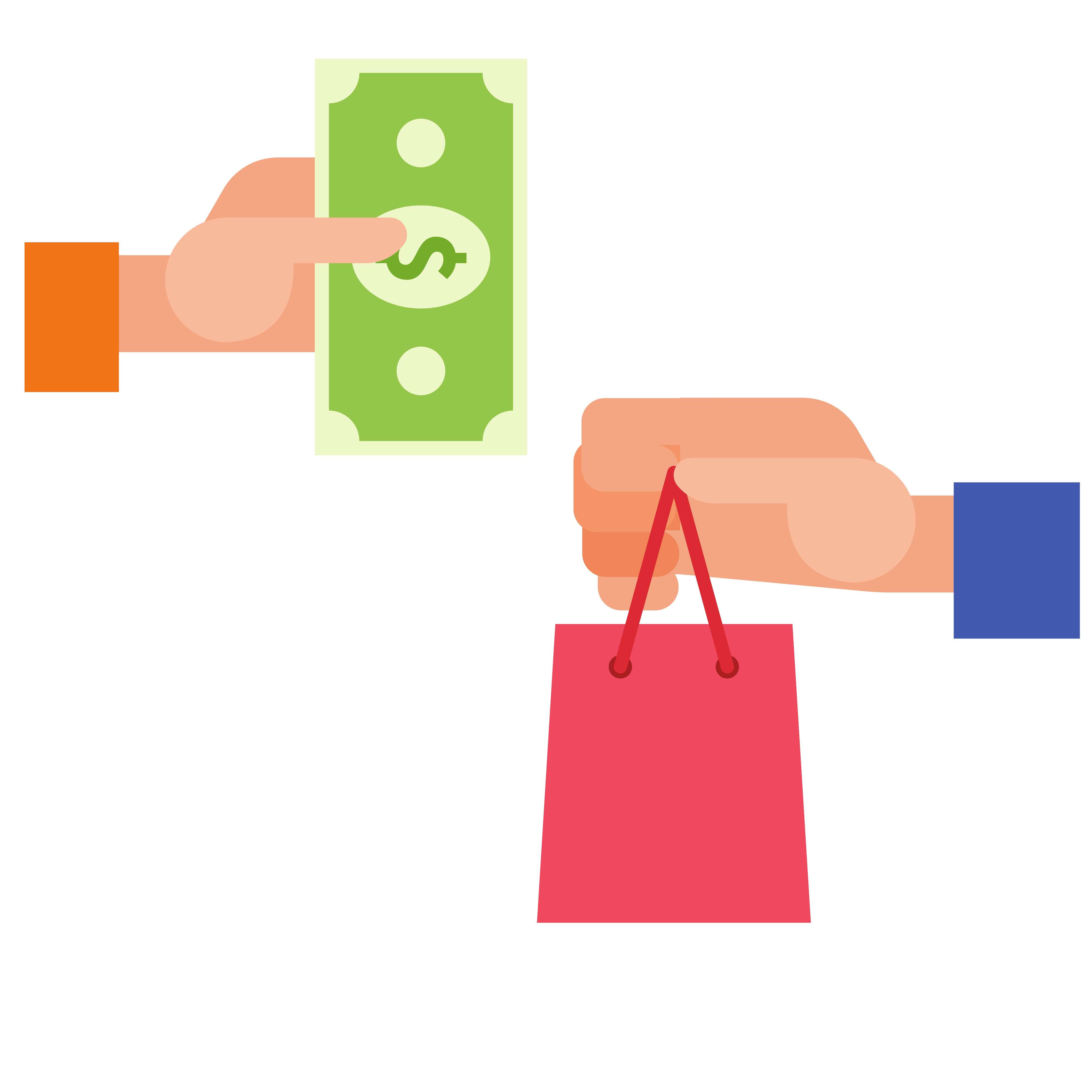 お金と商品を交換している